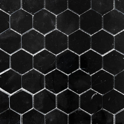 Negro Marquina Marble 2" Hexagon Polished Mosaic