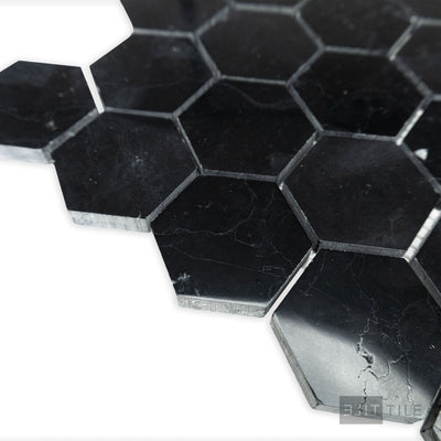 Negro Marquina Marble 2" Hexagon Polished Mosaic