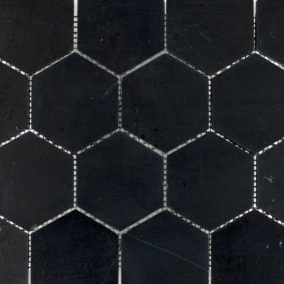 Negro Marquina Marble 3" Hexagon Honed Mosaic