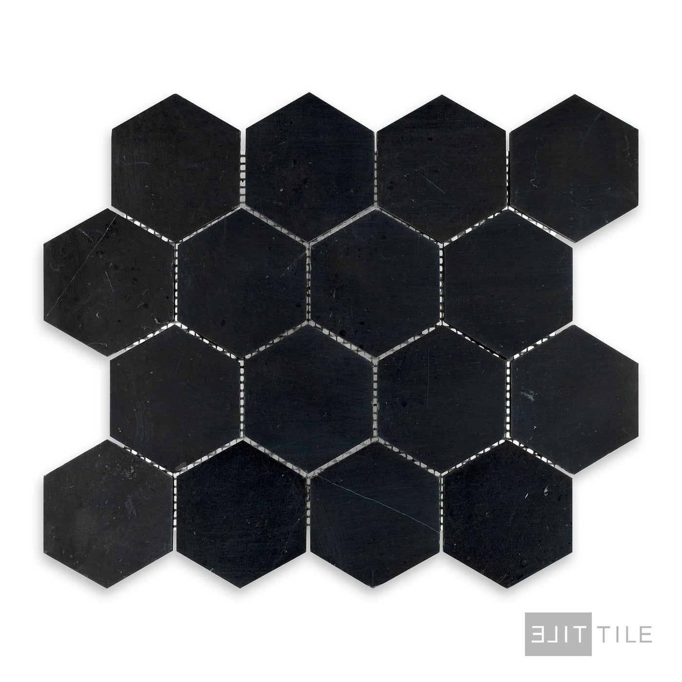 Negro Marquina Marble 3" Hexagon Honed Mosaic