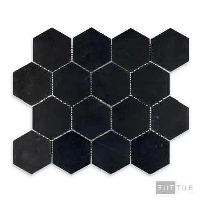 Negro Marquina Marble 3" Hexagon Honed Mosaic