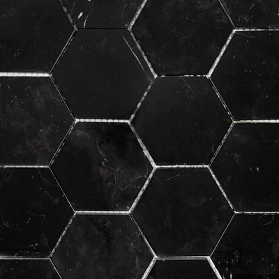 Negro Marquina Marble 3" Hexagon Polished Mosaic