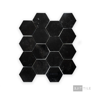 Negro Marquina Marble 3" Hexagon Polished Mosaic