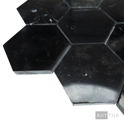 Negro Marquina Marble 3" Hexagon Polished Mosaic