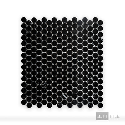 Negro Marquina Marble 3/4" Penny Round Polished Mosaic