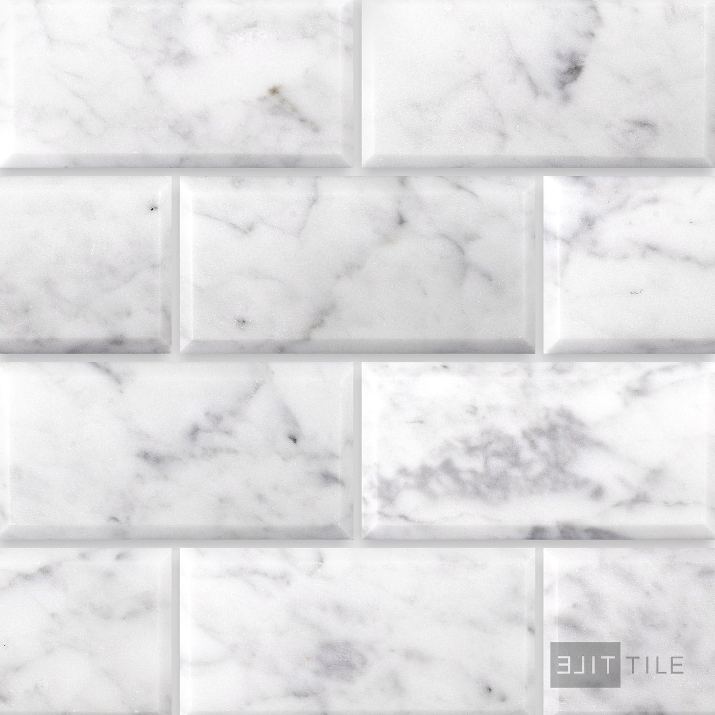 White Carrara Marble 3X6 Beveled Honed