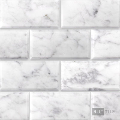 White Carrara Marble 3X6 Beveled Honed
