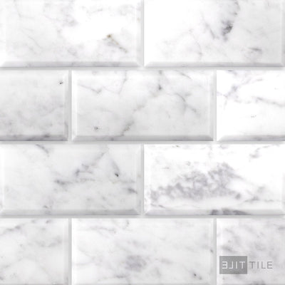 White Carrara Marble 3X6 Beveled Polished
