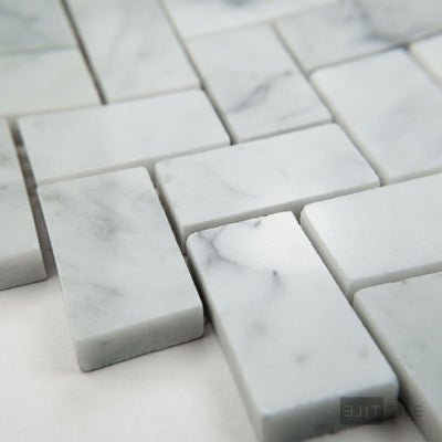 White Carrara Marble Basketweave W/ Black Dot Honed Mosaic
