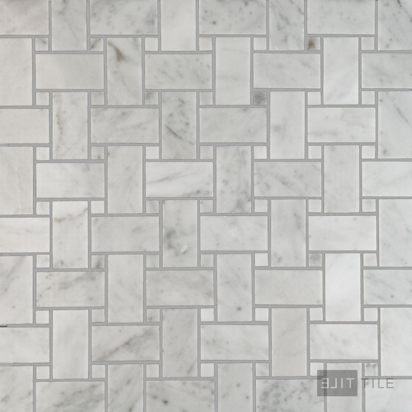 White Carrara Marble Basketweave W/ White Dot Polished Mosaic