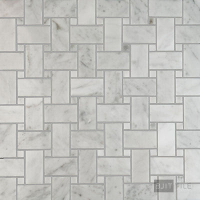 White Carrara Marble Basketweave W/ White Dot Polished Mosaic