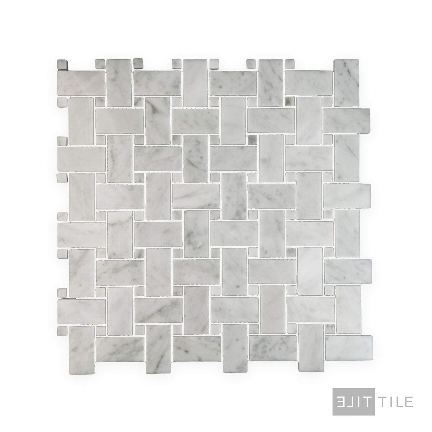 White Carrara Marble Basketweave W/ White Dot Polished Mosaic