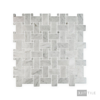 White Carrara Marble Basketweave W/ White Dot Polished Mosaic
