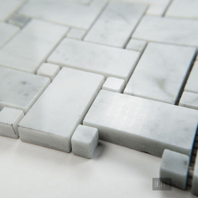White Carrara Marble Basketweave W/ White Dot Polished Mosaic