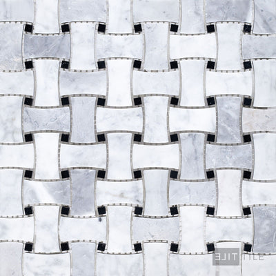 White Carrara Marble Dogbone Basketweave Honed Mosaic