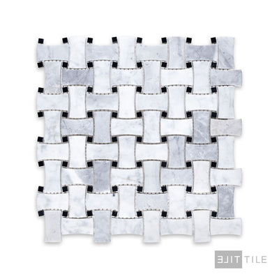 White Carrara Marble Dogbone Basketweave Honed Mosaic
