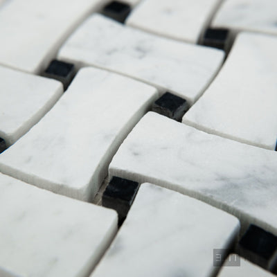White Carrara Marble Dogbone Basketweave Honed Mosaic