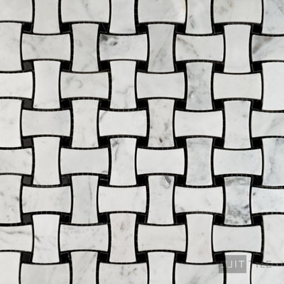 White Carrara Marble Dogbone Basketweave Polished Mosaic