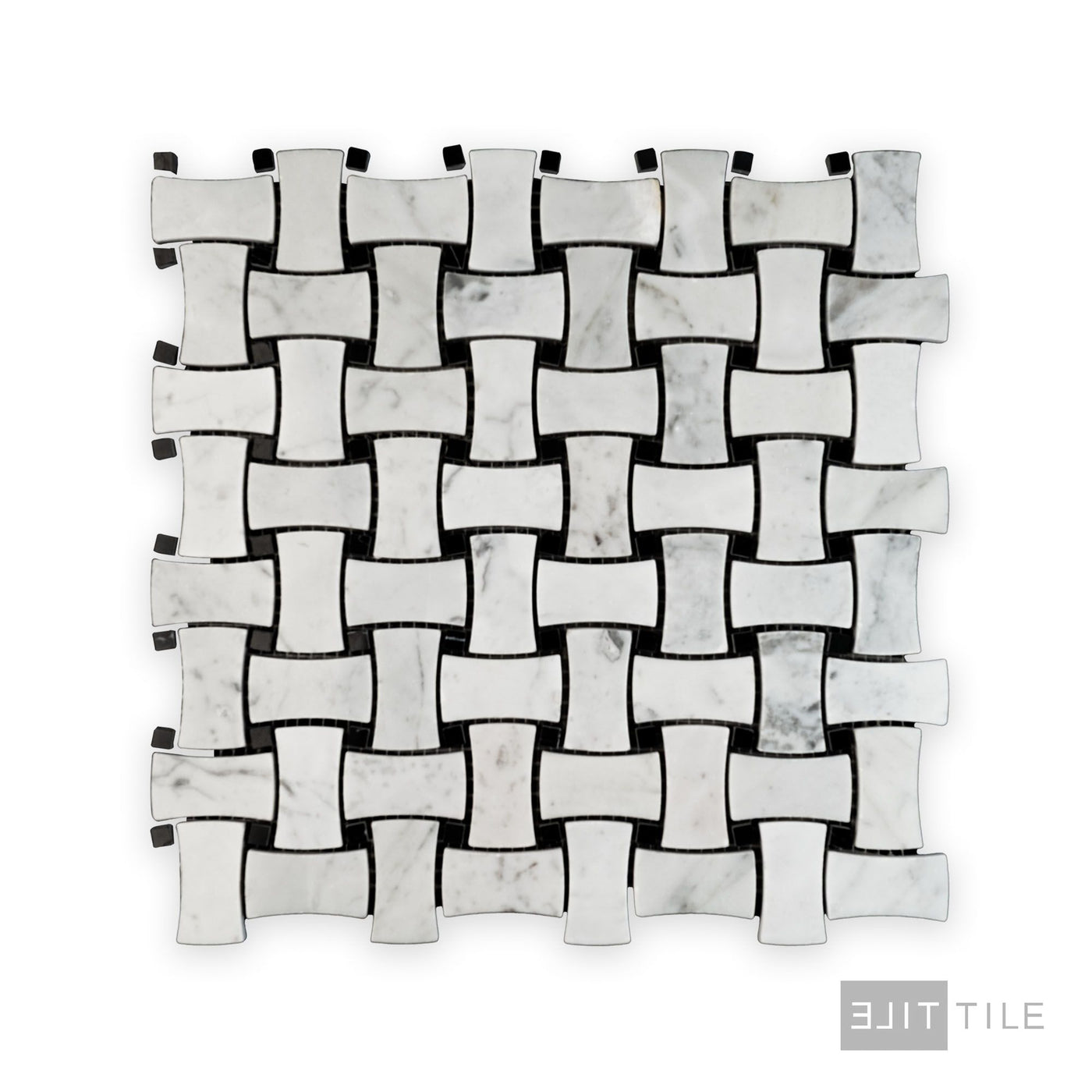White Carrara Marble Dogbone Basketweave Polished Mosaic