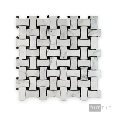White Carrara Marble Dogbone Basketweave Polished Mosaic