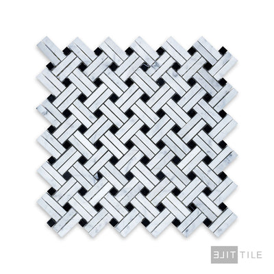 White Carrara Marble Stanza W/ Negro Marquina Honed Mosaic