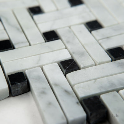 White Carrara Marble Stanza W/ Negro Marquina Honed Mosaic
