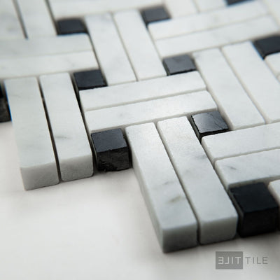 White Carrara Marble Stanza W/ Negro Marquina Polished Mosaic