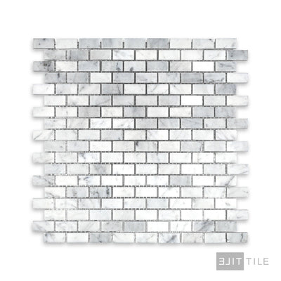 White Carrara Marble 5/8X1-1/4 Brick Honed Mosaic