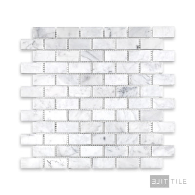 White Carrara Marble 1X2 Brick Honed Mosaic