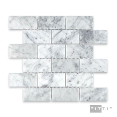 White Carrara Marble 2X4 Brick Honed Mosaic