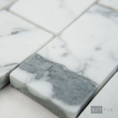 White Carrara Marble 2X4 Brick Honed Mosaic