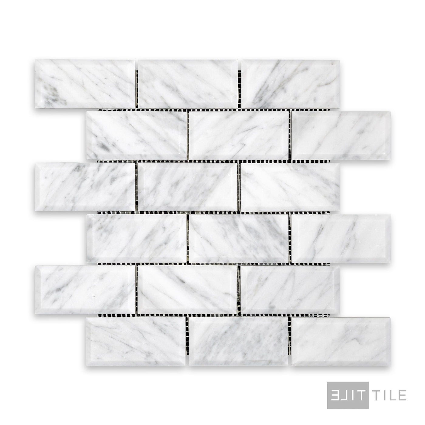 White Carrara Marble 2X4 Brick Beveled Honed Mosaic