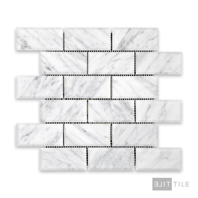 White Carrara Marble 2X4 Brick Beveled Honed Mosaic
