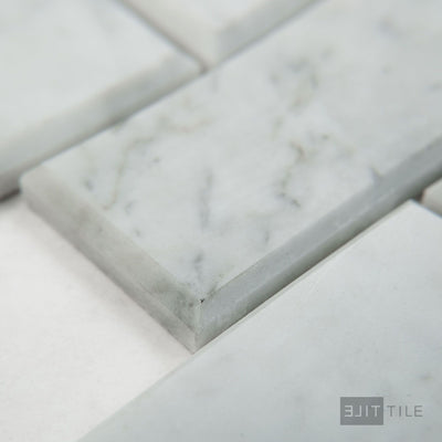 White Carrara Marble 2X4 Brick Beveled Honed Mosaic