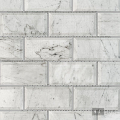 White Carrara Marble 2X4 Brick Beveled Polished Mosaic