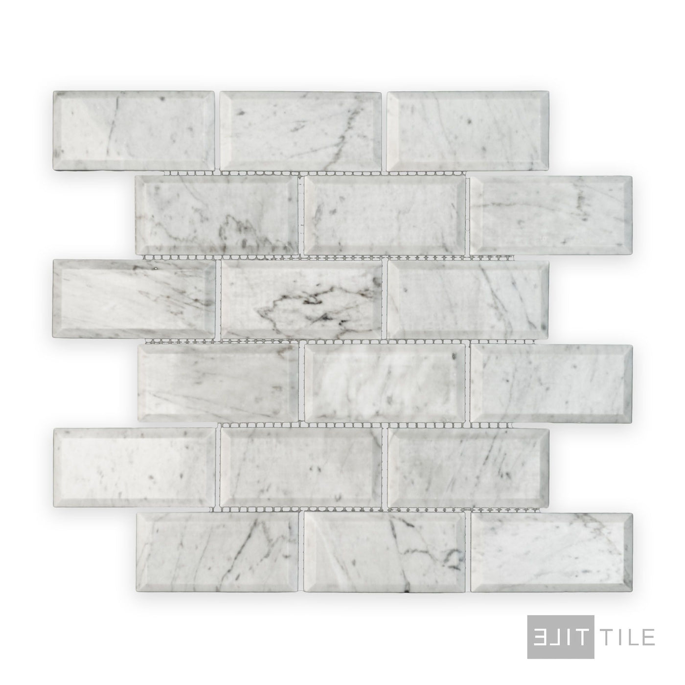 White Carrara Marble 2X4 Brick Beveled Polished Mosaic