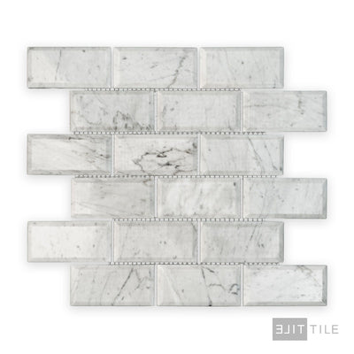 White Carrara Marble 2X4 Brick Beveled Polished Mosaic