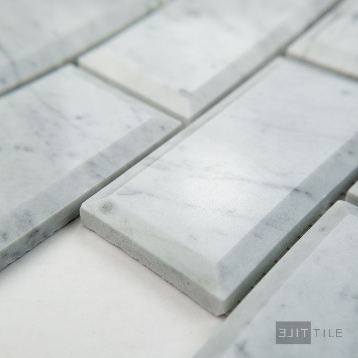 White Carrara Marble 2X4 Brick Beveled Polished Mosaic