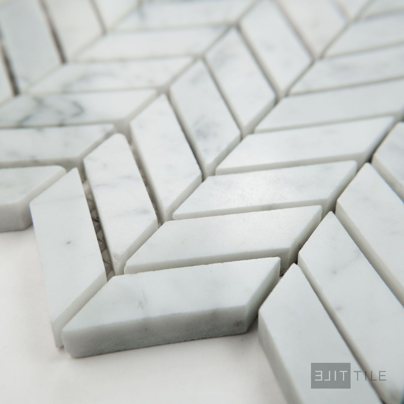 White Carrara Marble Mini Chevron Polished Mosaic