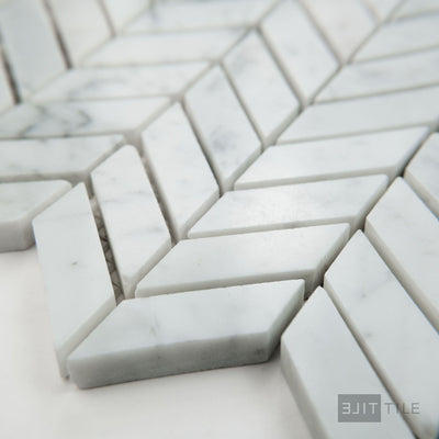 White Carrara Marble Mini Chevron Polished Mosaic