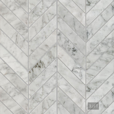 White Carrara Marble 1X4 Chevron Honed Mosaic