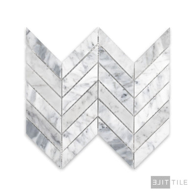 White Carrara Marble 1X4 Chevron Honed Mosaic