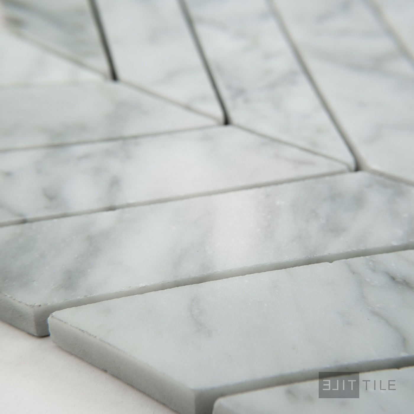 White Carrara Marble 1X4 Chevron Honed Mosaic