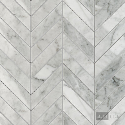 White Carrara Marble 1X4 Chevron Polished Mosaic