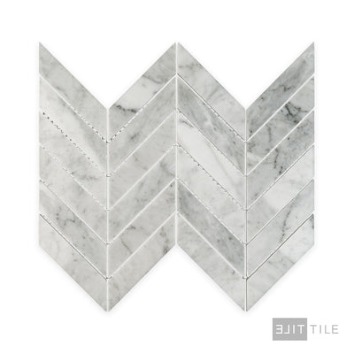 White Carrara Marble 1X4 Chevron Polished Mosaic