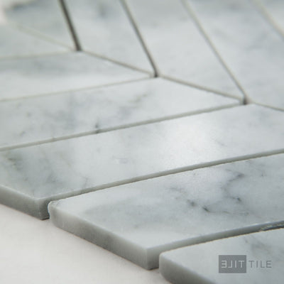 White Carrara Marble 1X4 Chevron Polished Mosaic