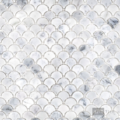 White Carrara Marble 1" Fan Honed Mosaic