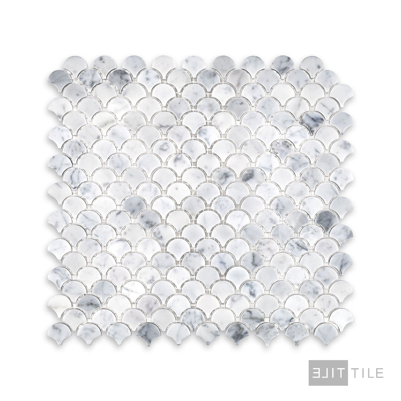 White Carrara Marble 1" Fan Honed Mosaic