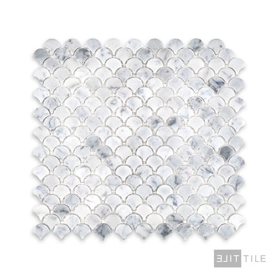 White Carrara Marble 1" Fan Honed Mosaic