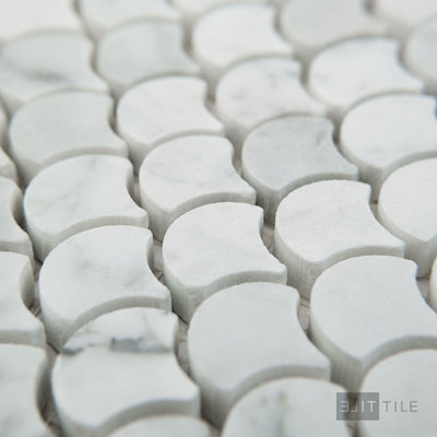 White Carrara Marble 1" Fan Honed Mosaic